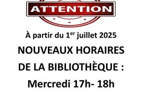 Nouveaux horaires de la bibliothèque