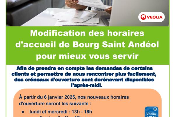 Modifiacation horaires VEOLIA